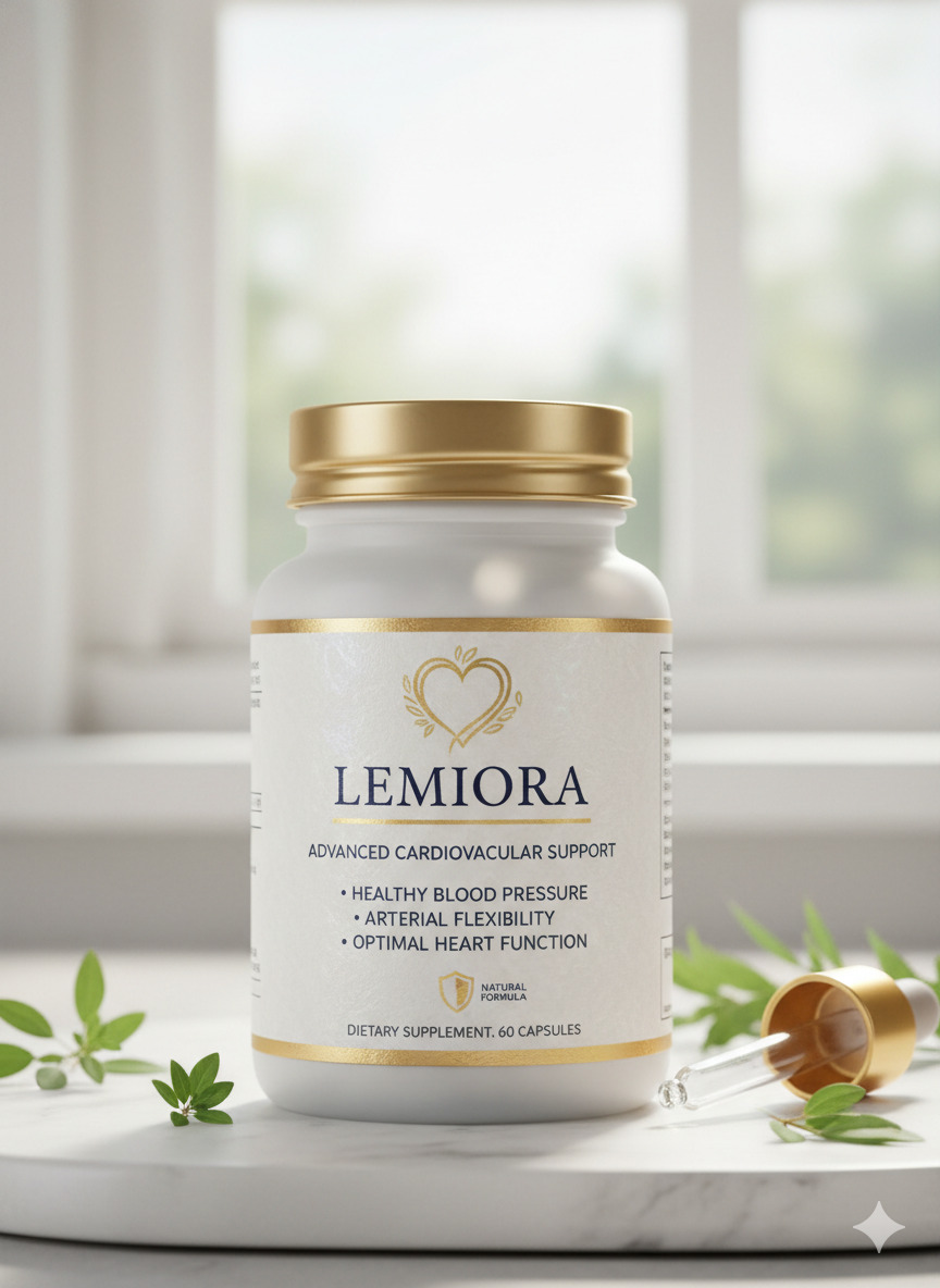 Lemiora food supplement bottle and capsule blister on a neutral surface